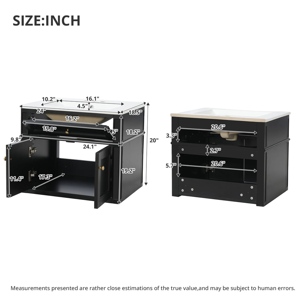 24" Wall Mounted Modern Bathroom Vanity with Soft-Close Hinges