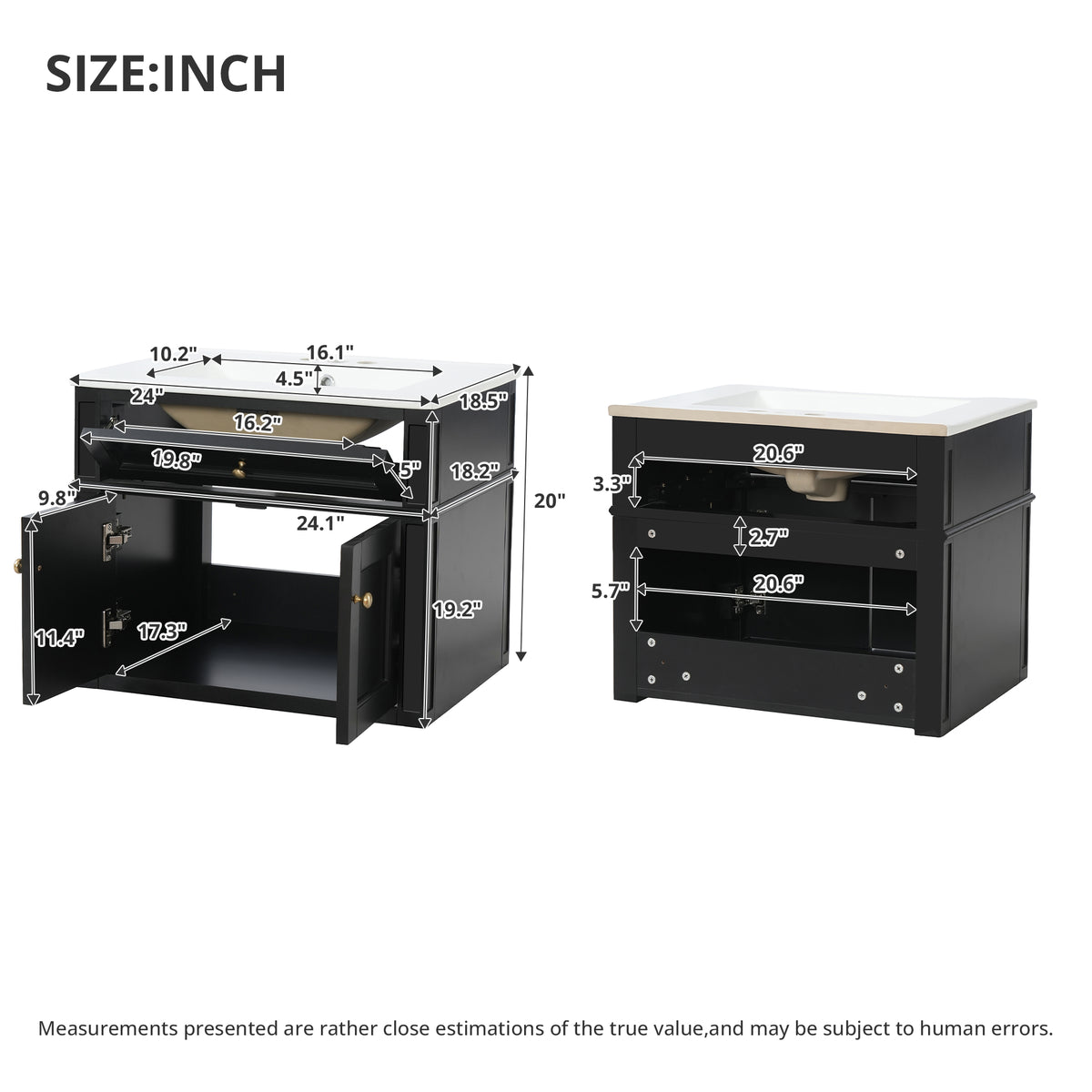 24" Wall Mounted Modern Bathroom Vanity with Soft-Close Hinges