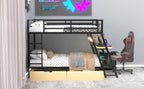 Full Size Metal Bunk Bed with Built-in Desk, Light and 2 Drawers