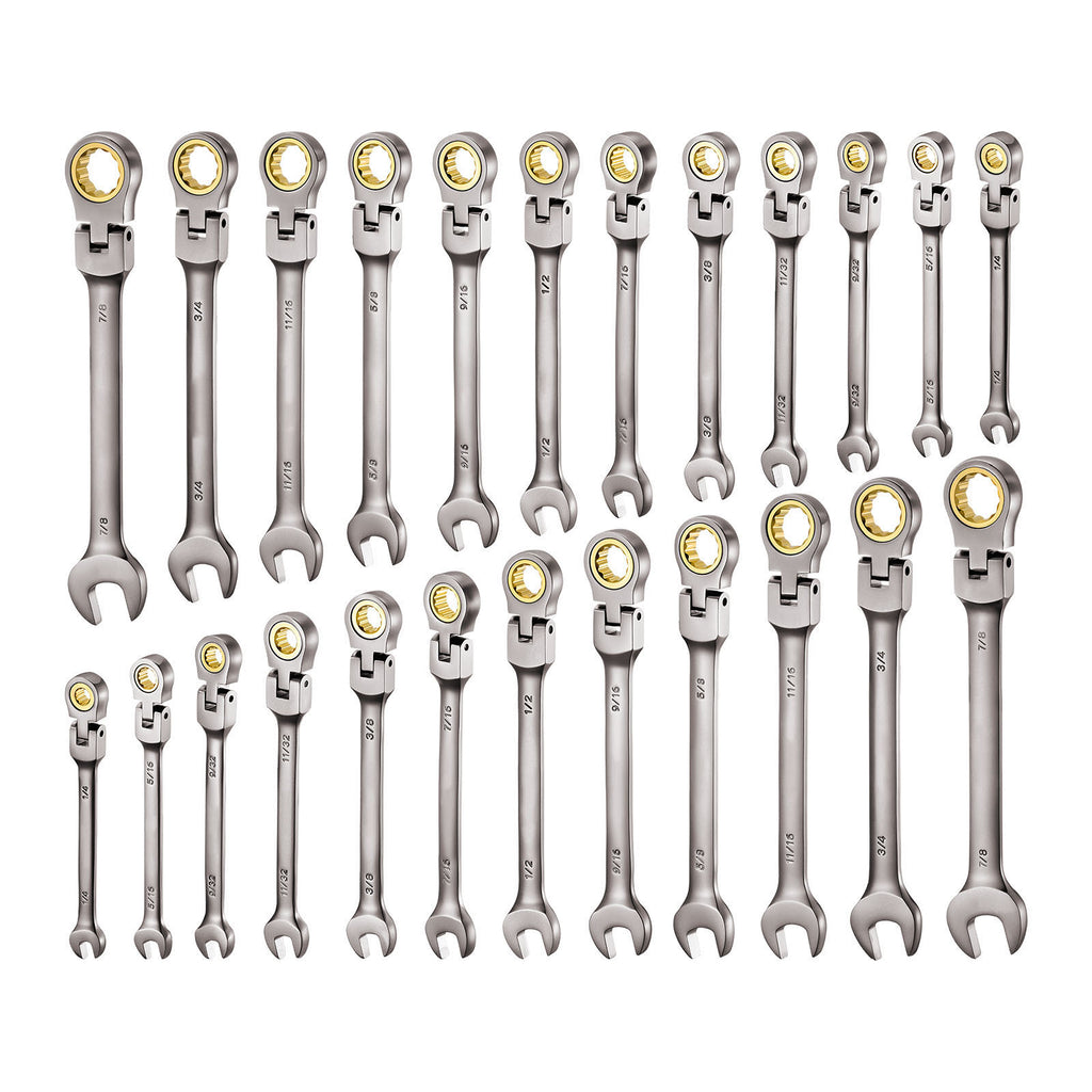 Flex-Head Ratcheting Wrench Set, 24-Piece SAE and Metric