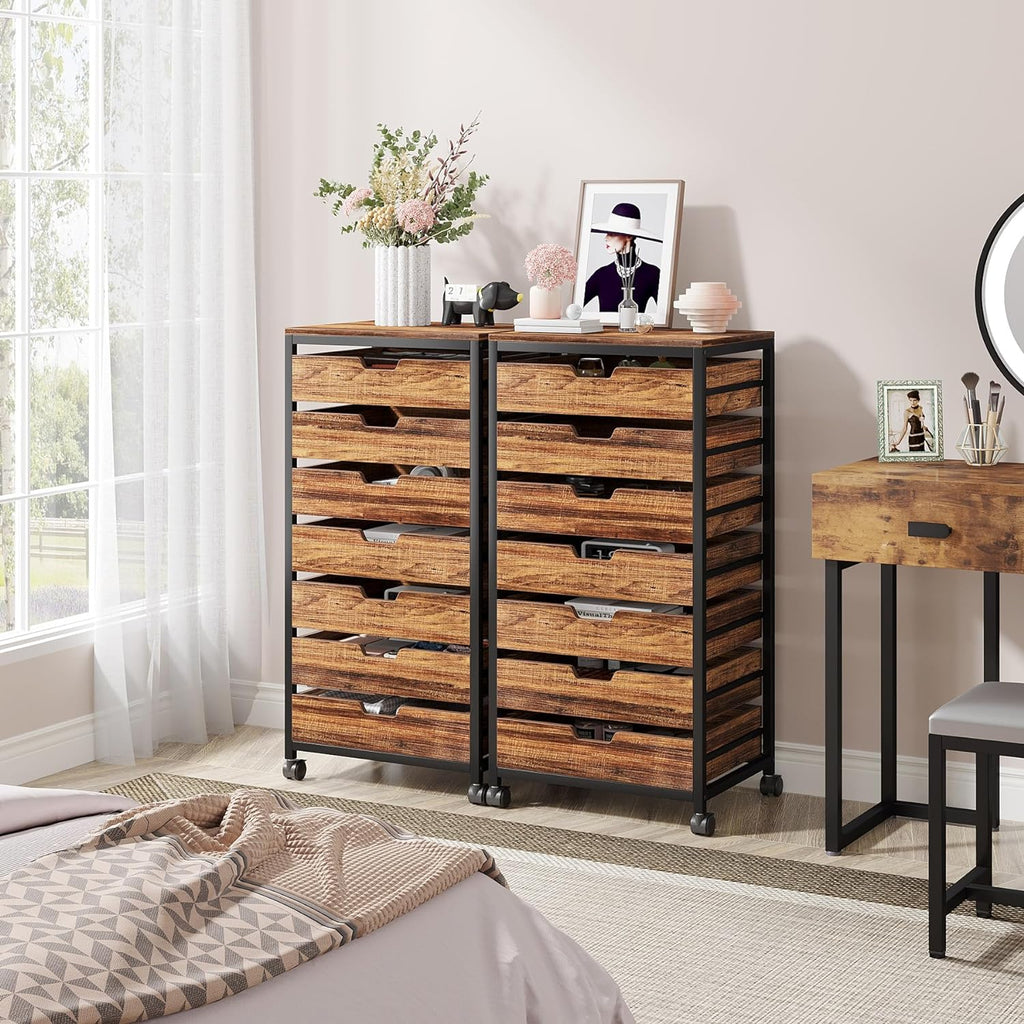 7-Drawer Storage Dresser Cabinet with Wheels