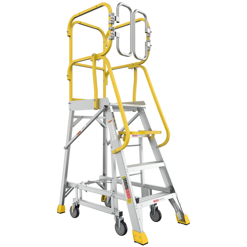 4 Step 375lbs Aluminum Rolling Platform Ladder