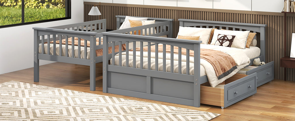 Twin Over Full Bunk Bed with Drawers, Convertible Beds