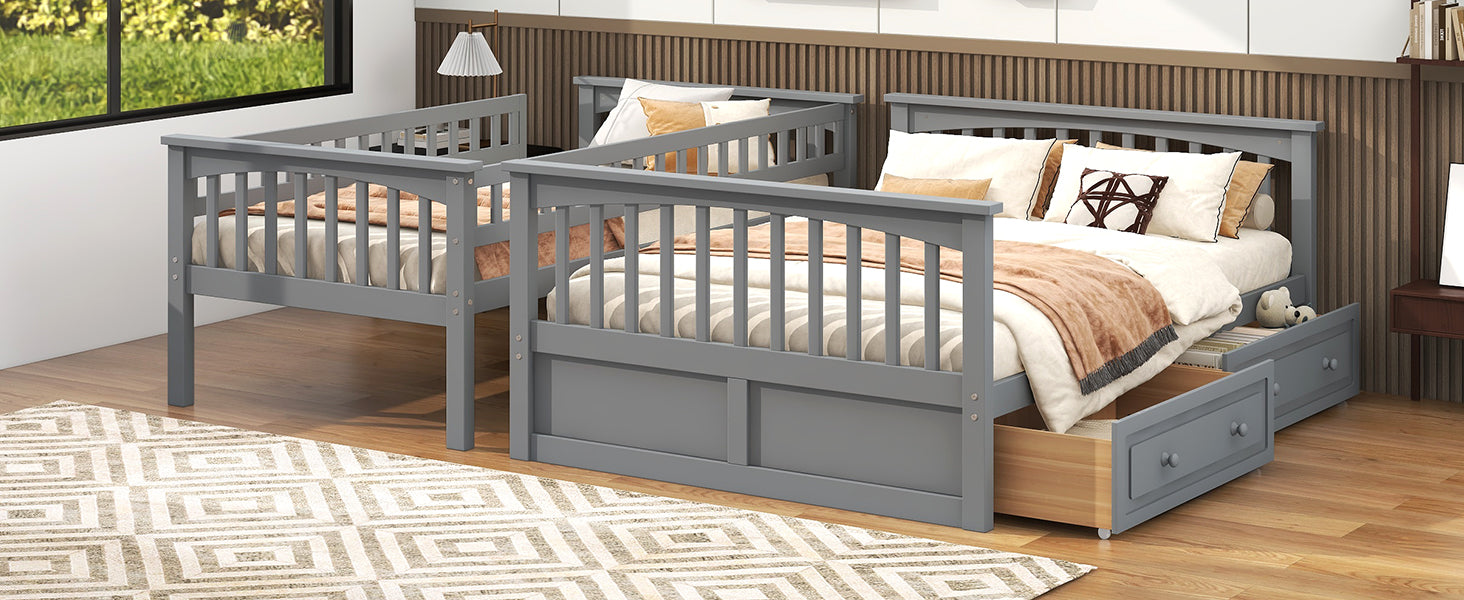 Twin Over Full Bunk Bed with Drawers, Convertible Beds