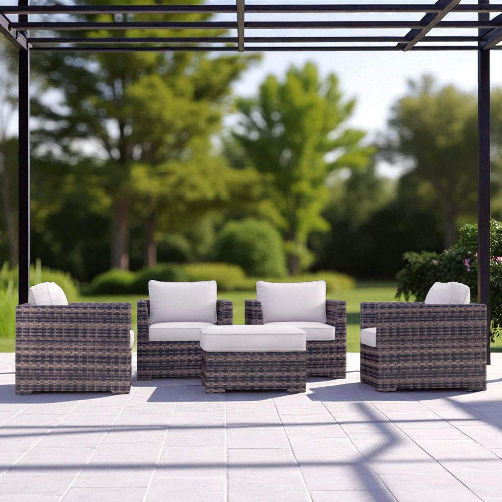 Fully Assembled Patio Chair Set with Cushions & Ottomans