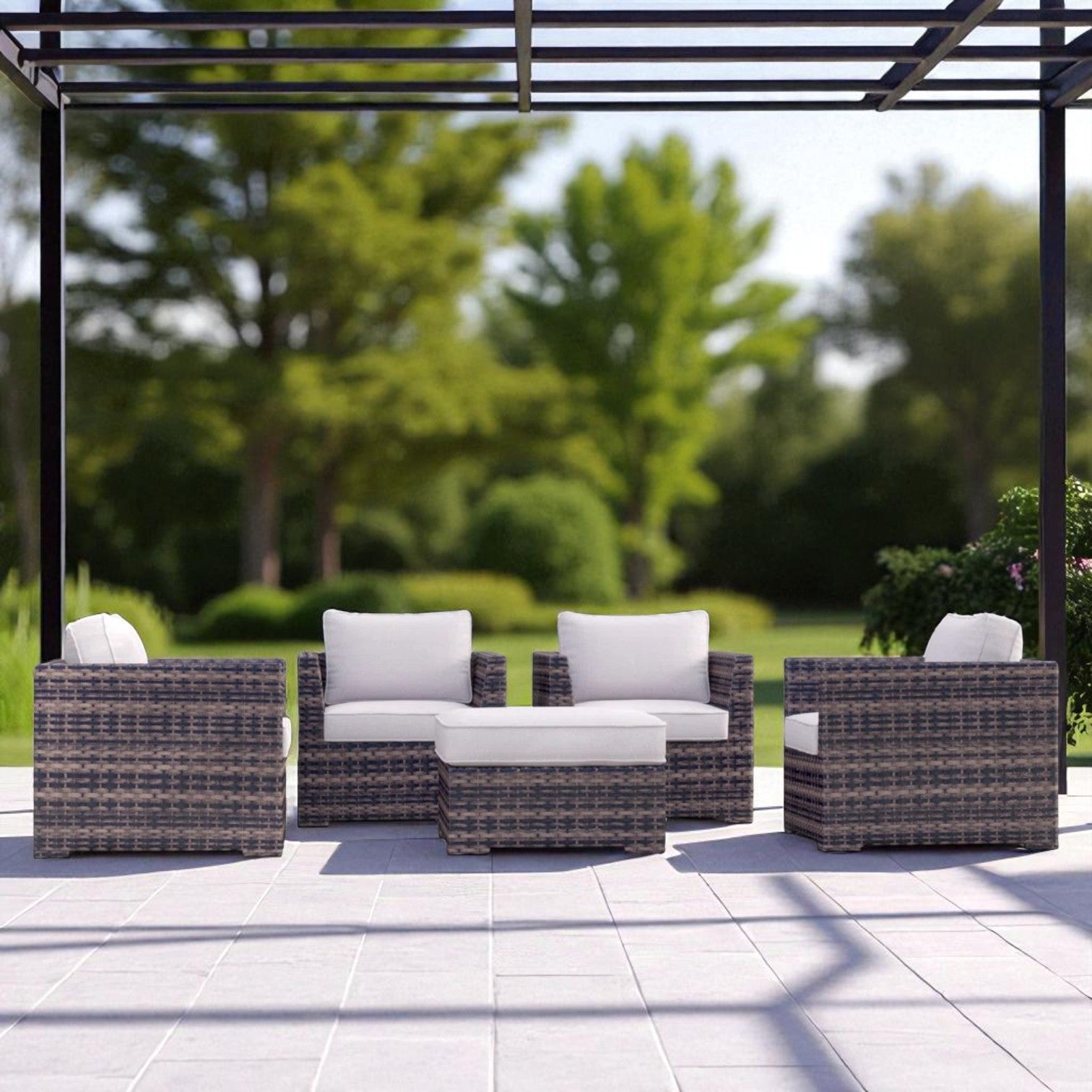 Fully Assembled Patio Chair Set with Cushions & Ottomans