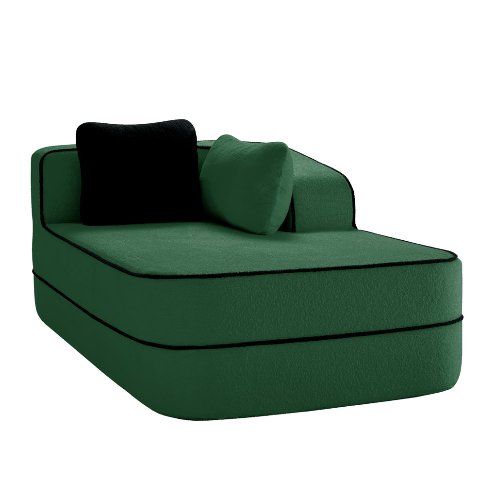 Elysees Right Chaise Sofa with Pillows Teddy Fabric - Green