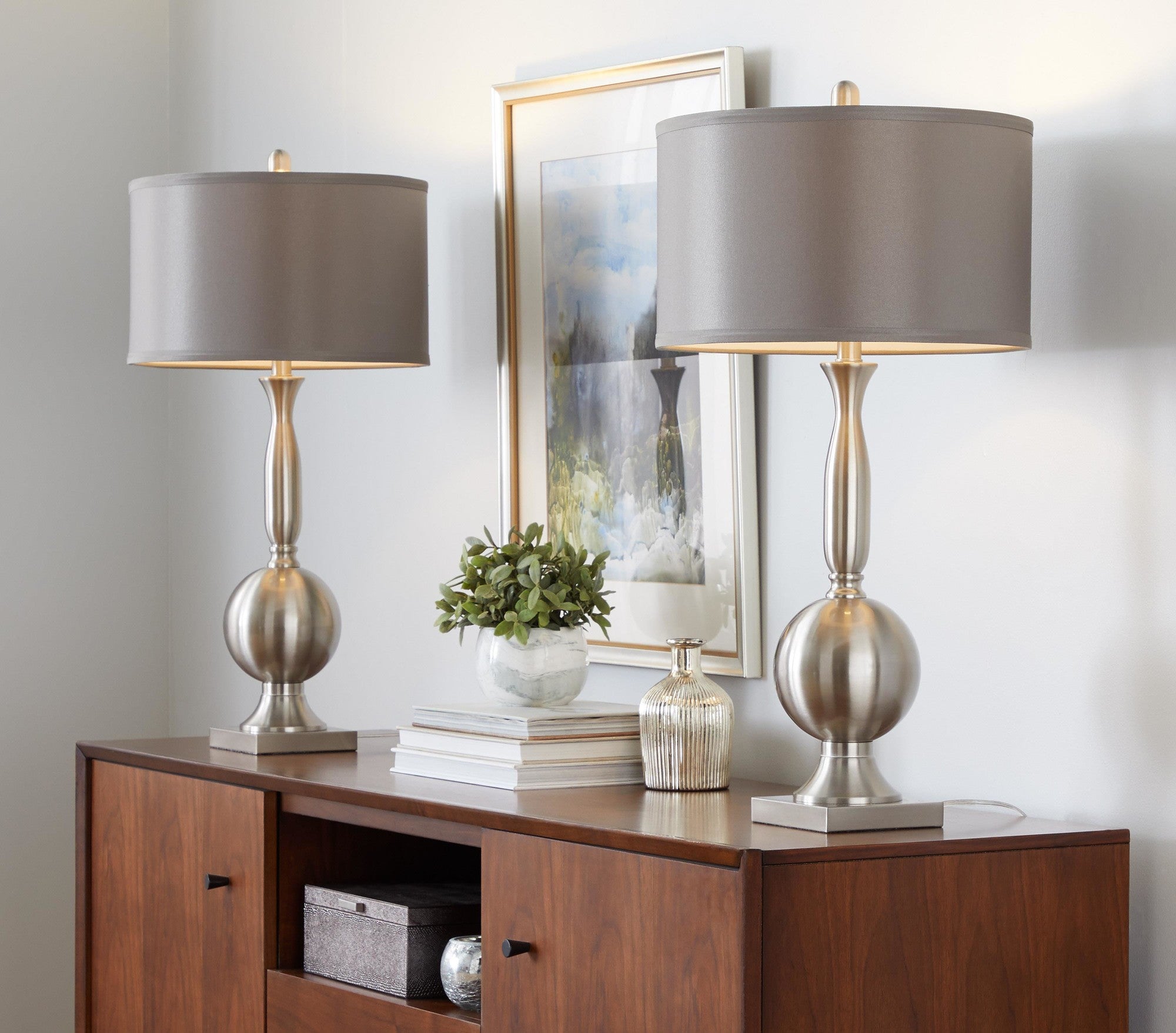 Joan 30" Contemporary Metal Table Lamp in Brushed Nickel