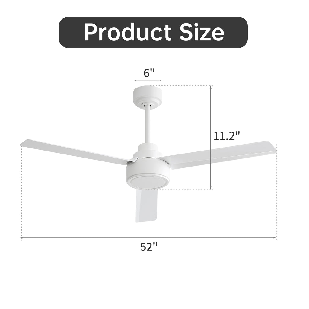 52" Ceiling Fan Without Light with Remote Control
