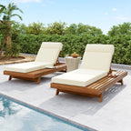 Lounge Chaise Set With Headrest - Acacia Wood & Water-Resistant Cushions