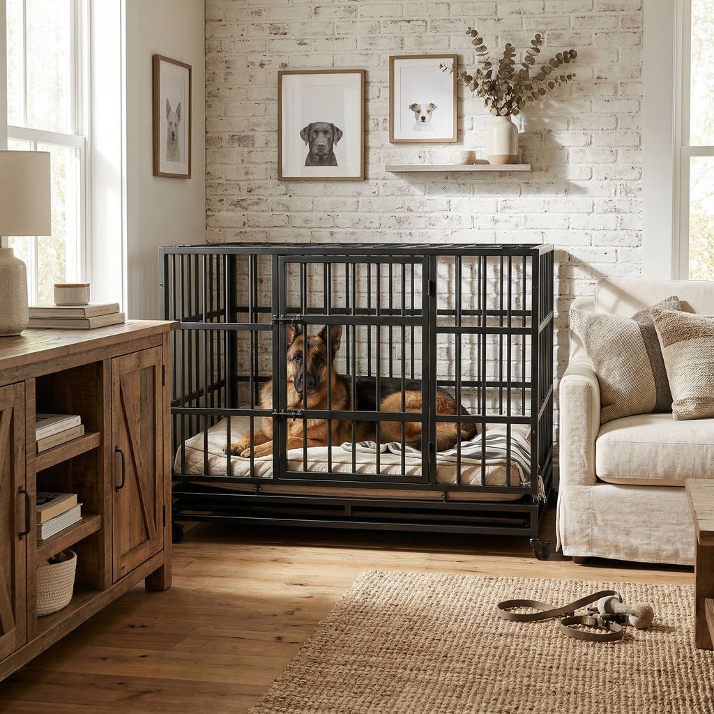 48 Inch Heavy Duty Indestructible Dog Crate with Wheels