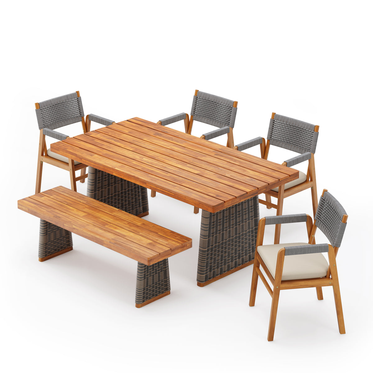 Outdoor 6 Pieces Acacia Wood Dining Set with Cushion