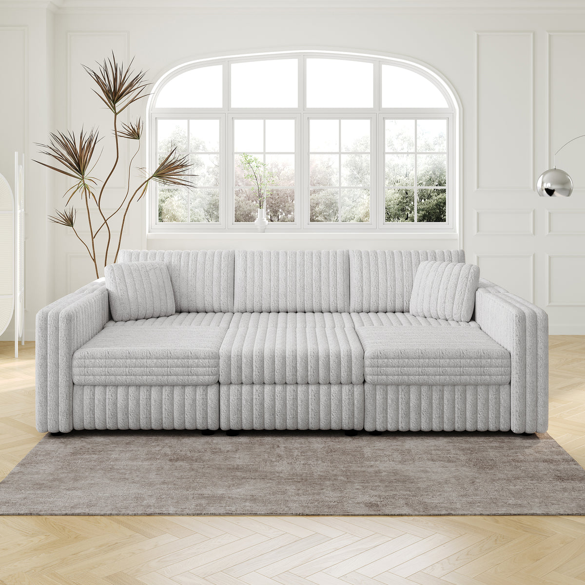 106.3" Soft U-Shaped 6-Person Sofa with Ottoman - Light Gray