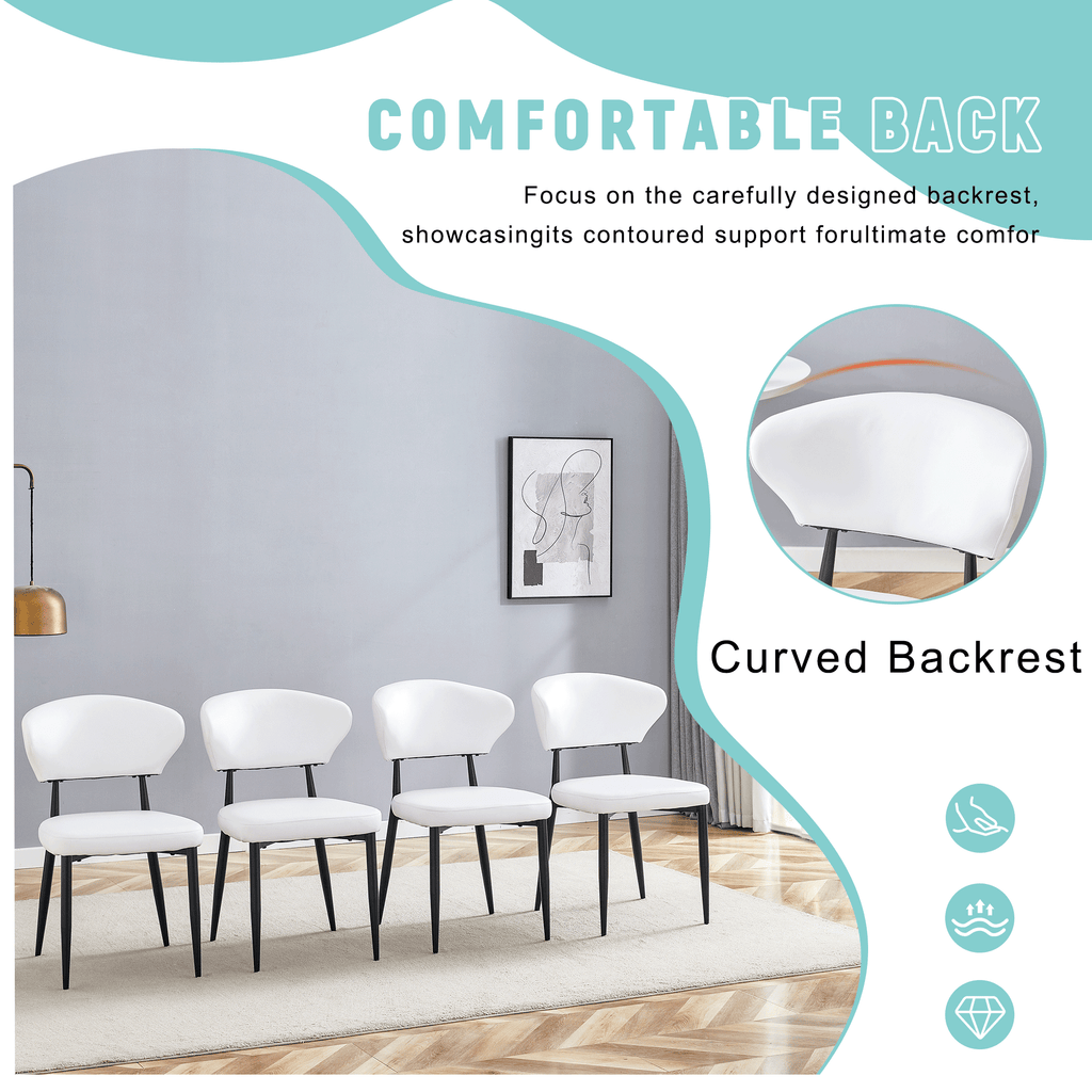 White Minimalist Ergonomic Dining Chair Set of 4