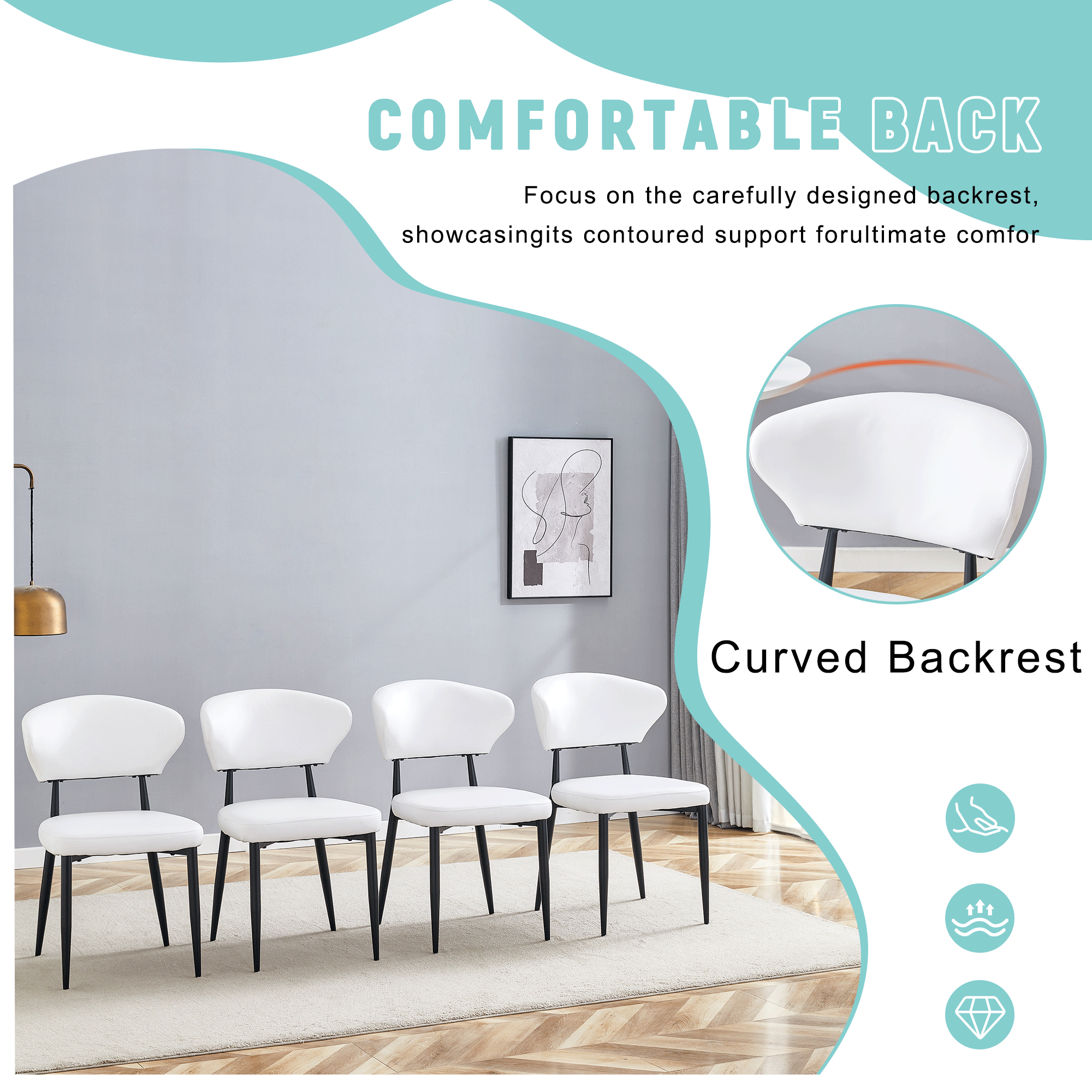 White Minimalist Ergonomic Dining Chair Set of 4