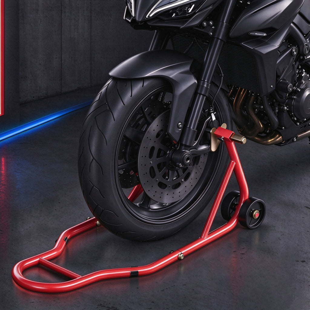 Motorcycle Stand 1000LB Sport Bike Front and Rear Wheel Lift Swingarm Paddock Stands, Red