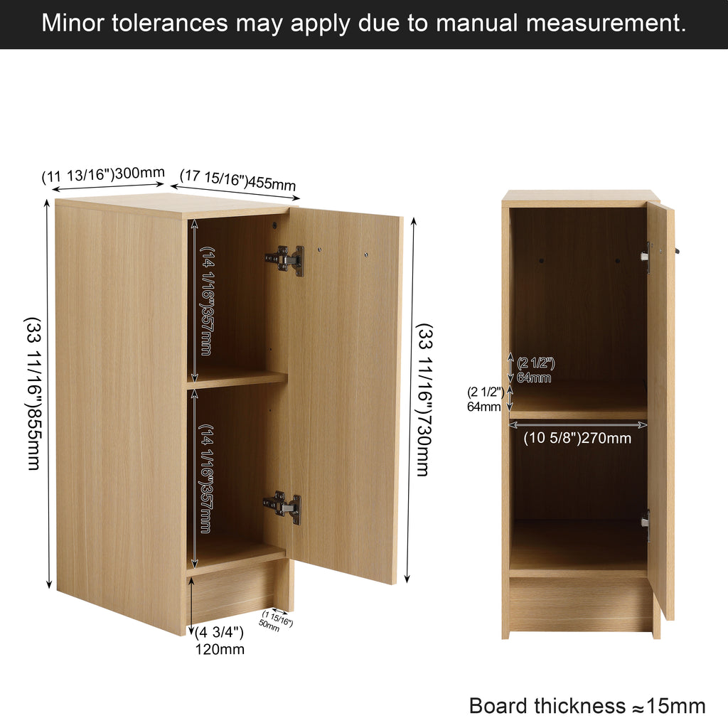 12" Slim Freestanding Bathroom Storage Cabinet, Light