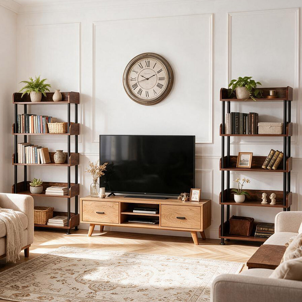 5-Tier Industrial Bookshelf - Open Rustic