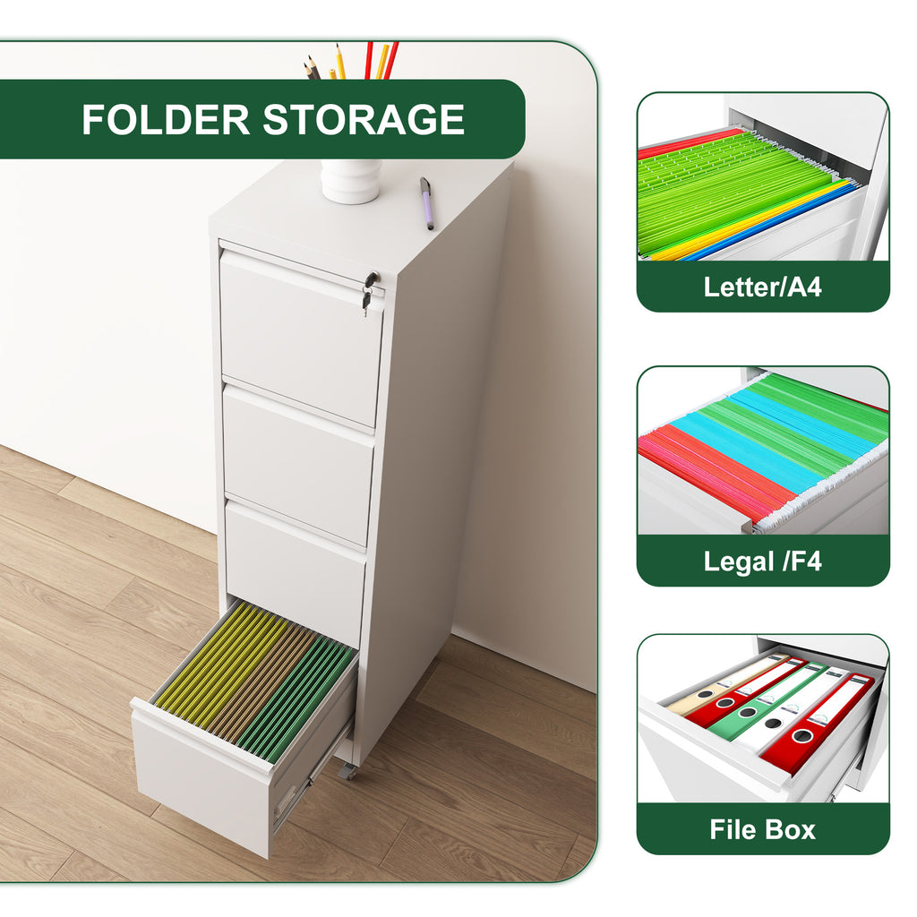4 Drawer Metal Locking Vertical File Cabinet on Wheels