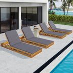 Acacia Wood Lounge Chaise Set With Water-Resistant Cushions