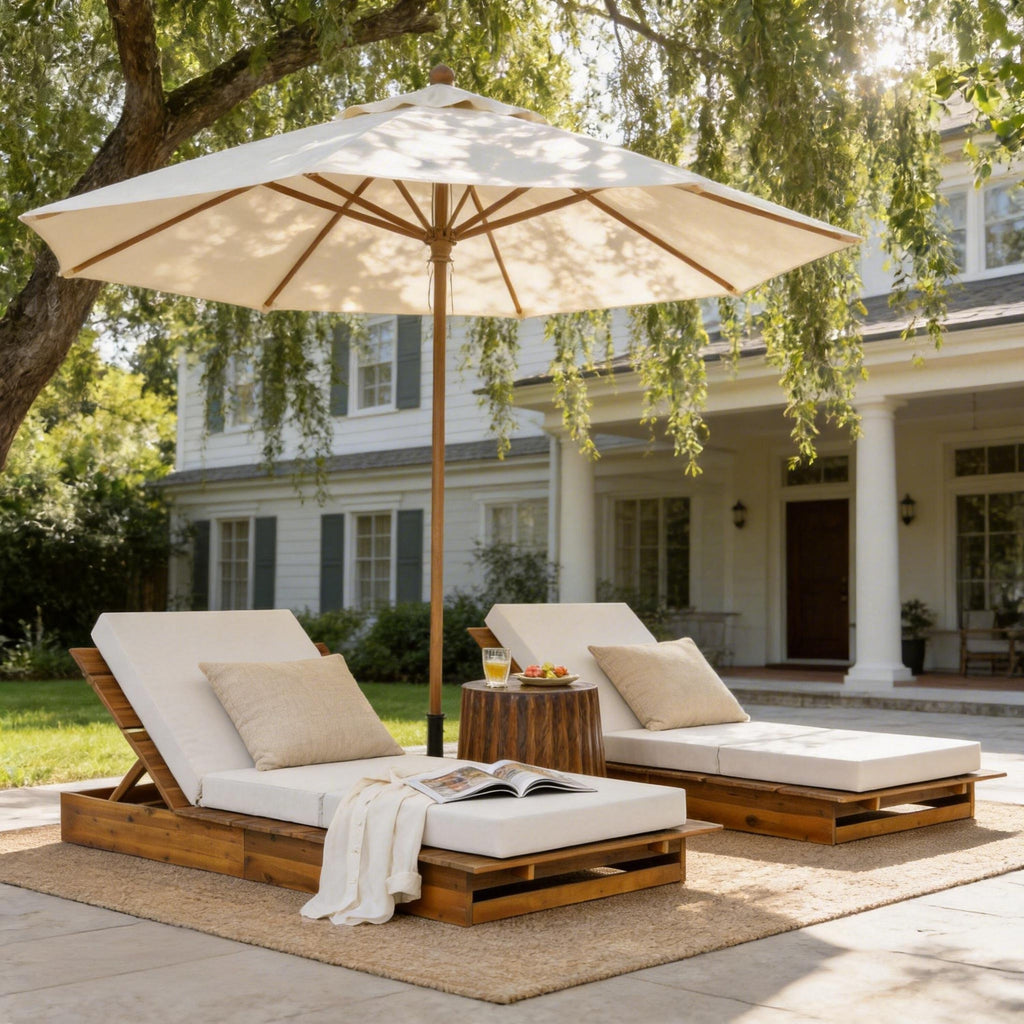 Acacia Wood Chaise Lounge with 4" Thick Cushion