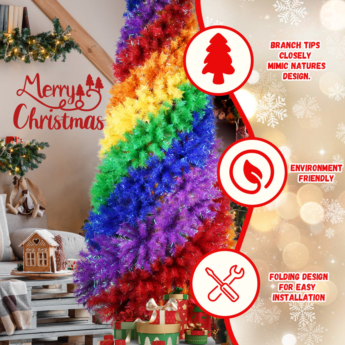 9ft Rainbow Spiral Christmas Tree