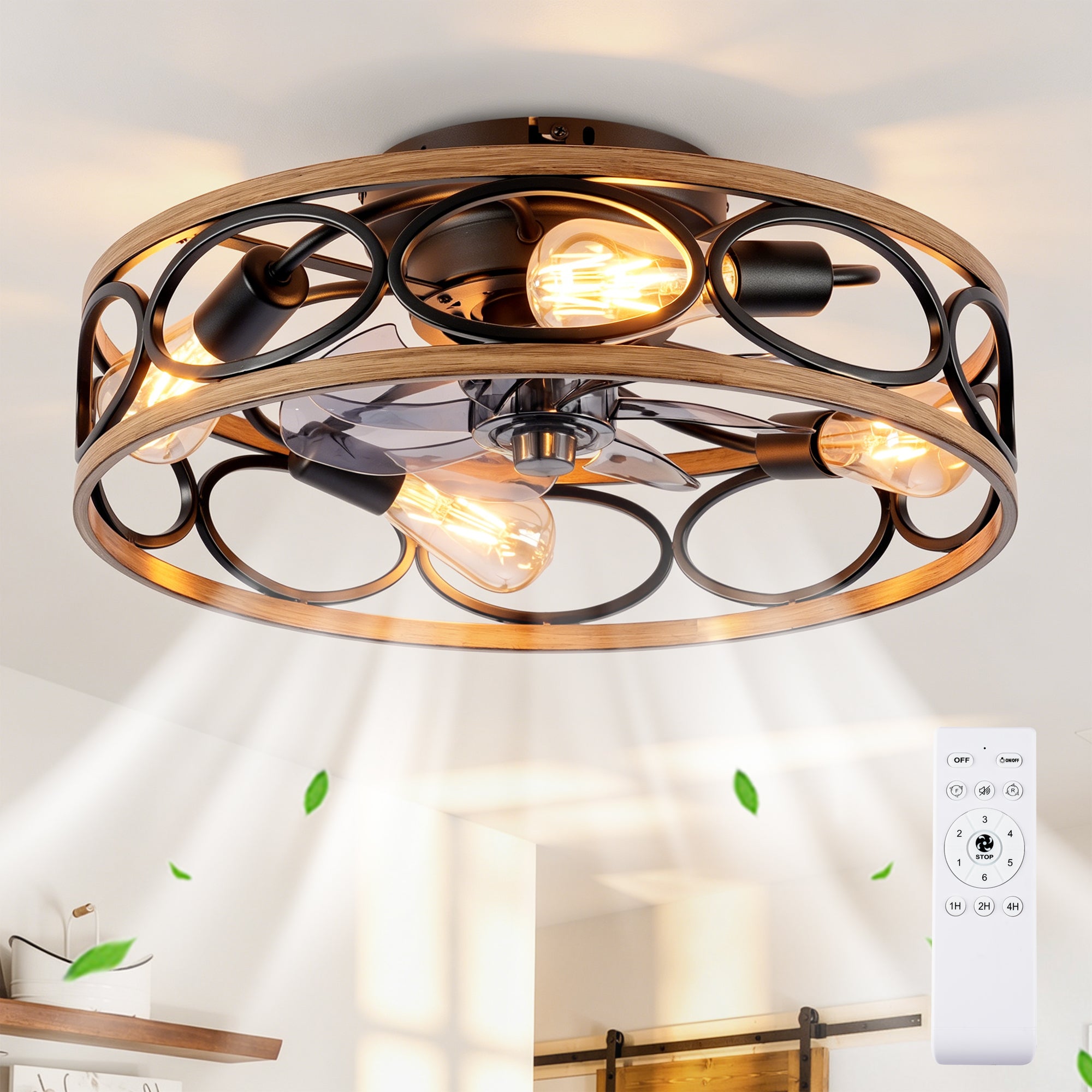 19 Inch 7 Blades Caged Ceiling Fan with Remote Control