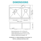 Topmount Drop In Kitchen Sink - 33" x 22" Double Bowl (60/40)