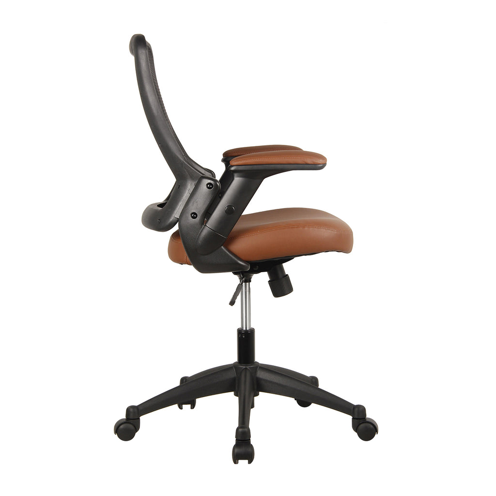 Techni Mobili Mid-Back Mesh Task Office Chair, Brown, Height Adjustable Arms