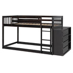 Twin Over Twin Bunk Bed with 4 Drawers and 3 Shelves - Espresso