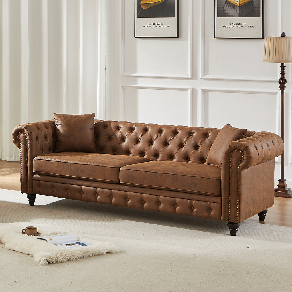 FX 85.5" Living Room Chesterfield Sofa with Rolled Arms