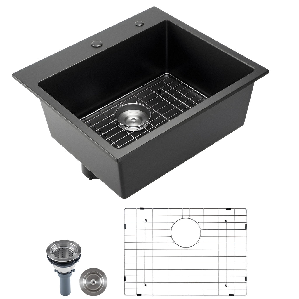 25 Inch Granite Kitchen Sink - Top Mount Single Bowl