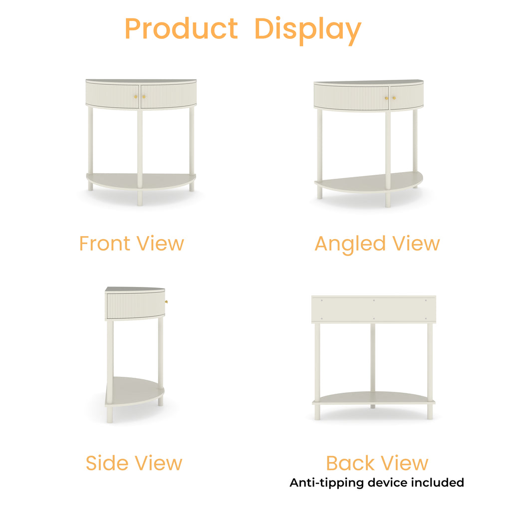 Artisan-Crafted Wave-Pattern Demi-Lune Console Table