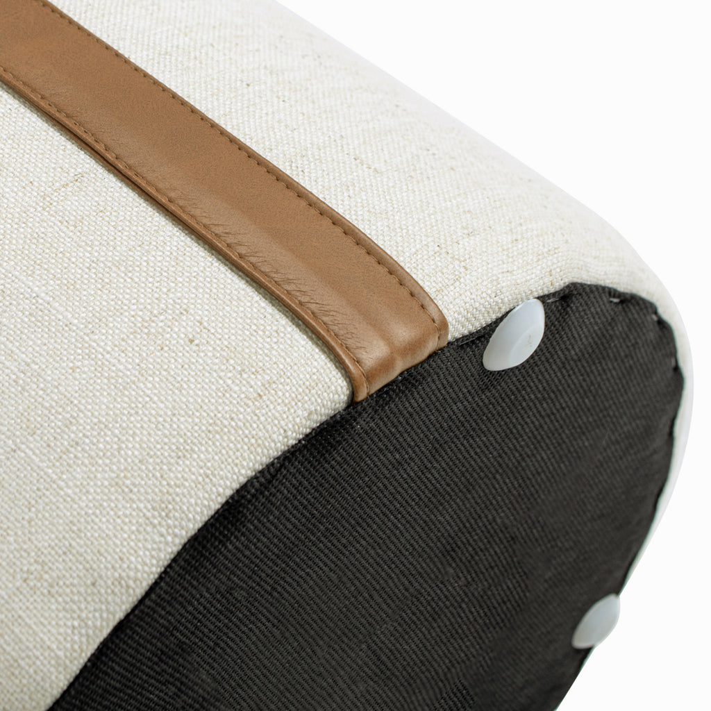Brandy 14" Round Upholstered Storage Ottoman with Leather Accent