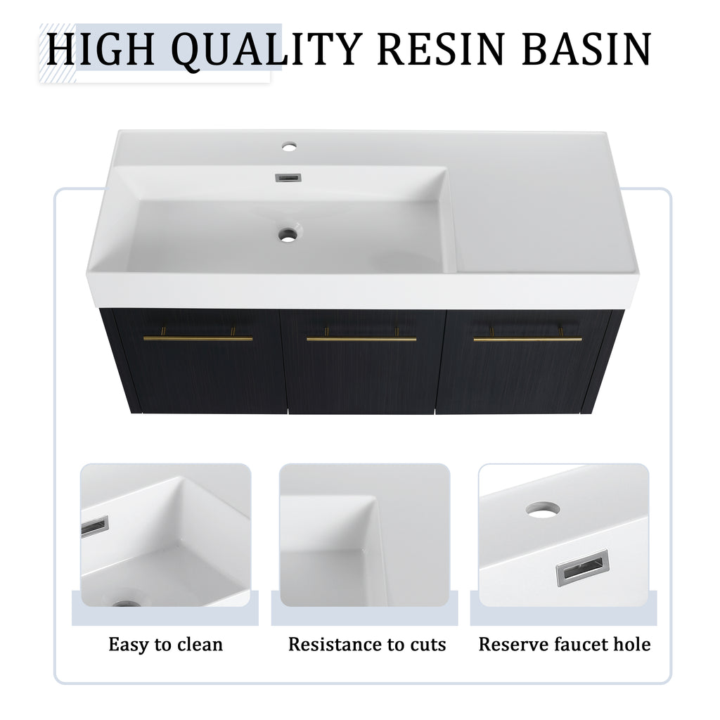 48 Inch Wall-Mounted Bathroom Vanity with Sink and Storage Rack