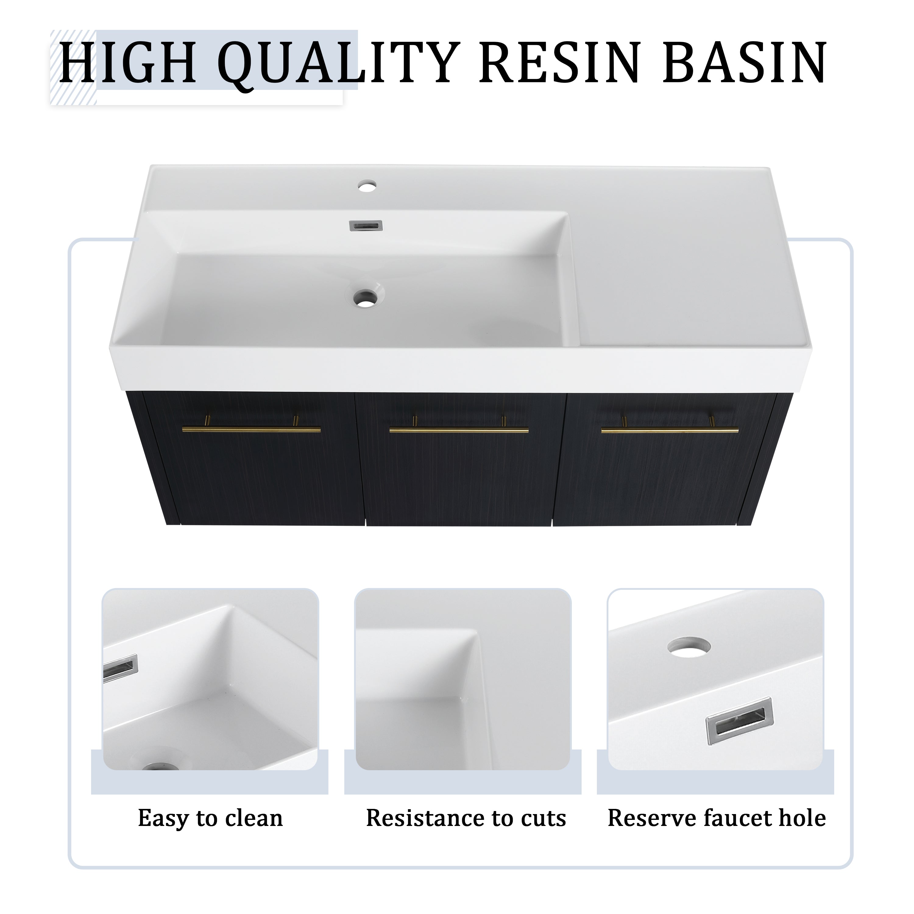 48 Inch Wall-Mounted Bathroom Vanity with Sink and Storage Rack