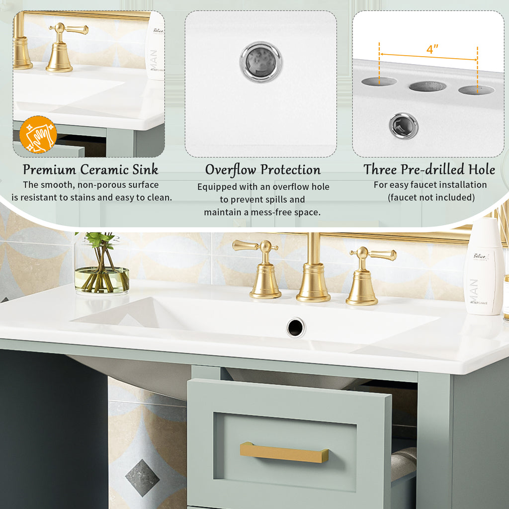 30" Bathroom Vanity in Green with Sink Combo Set