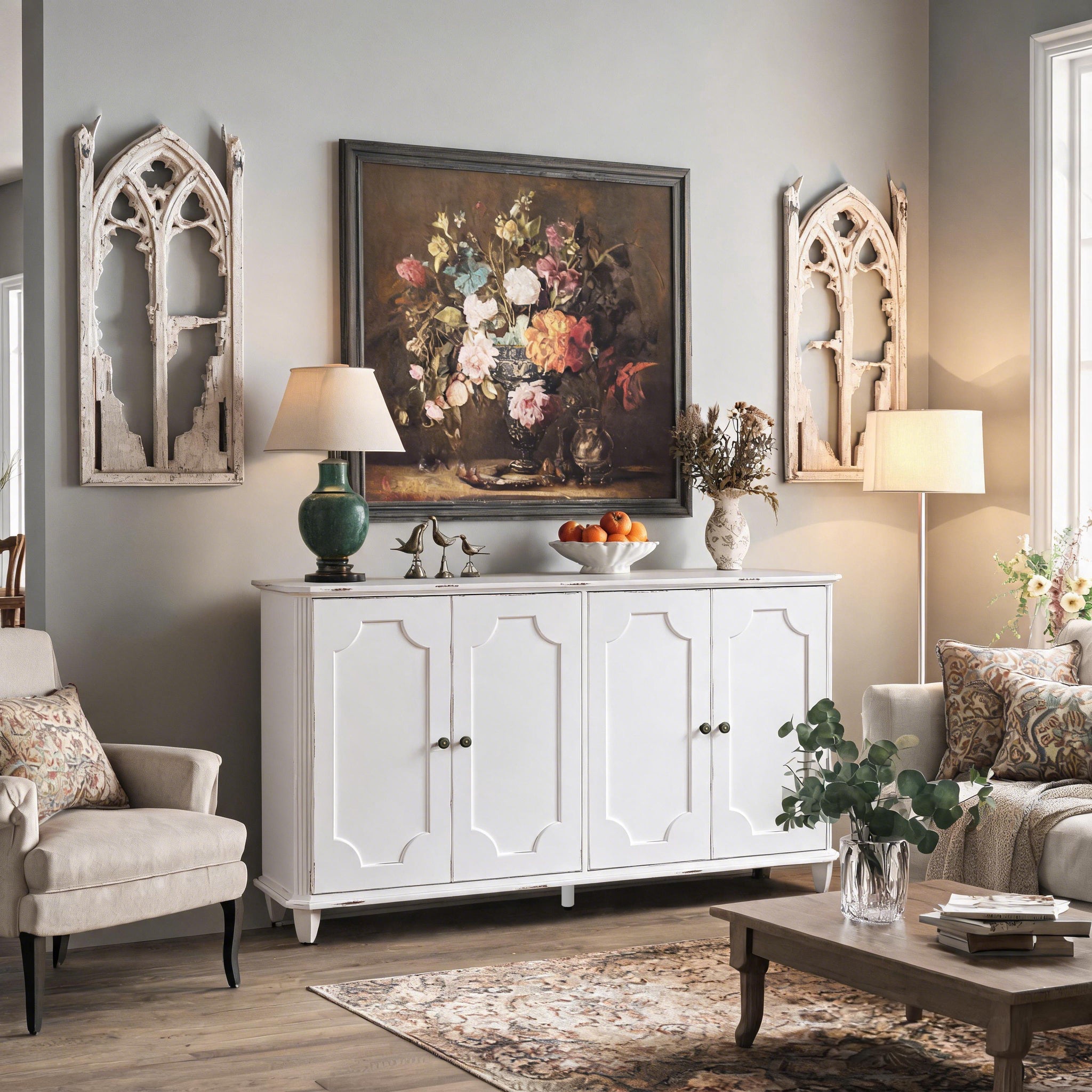 Vintage Distressed Sideboard Buffet Cabinet
