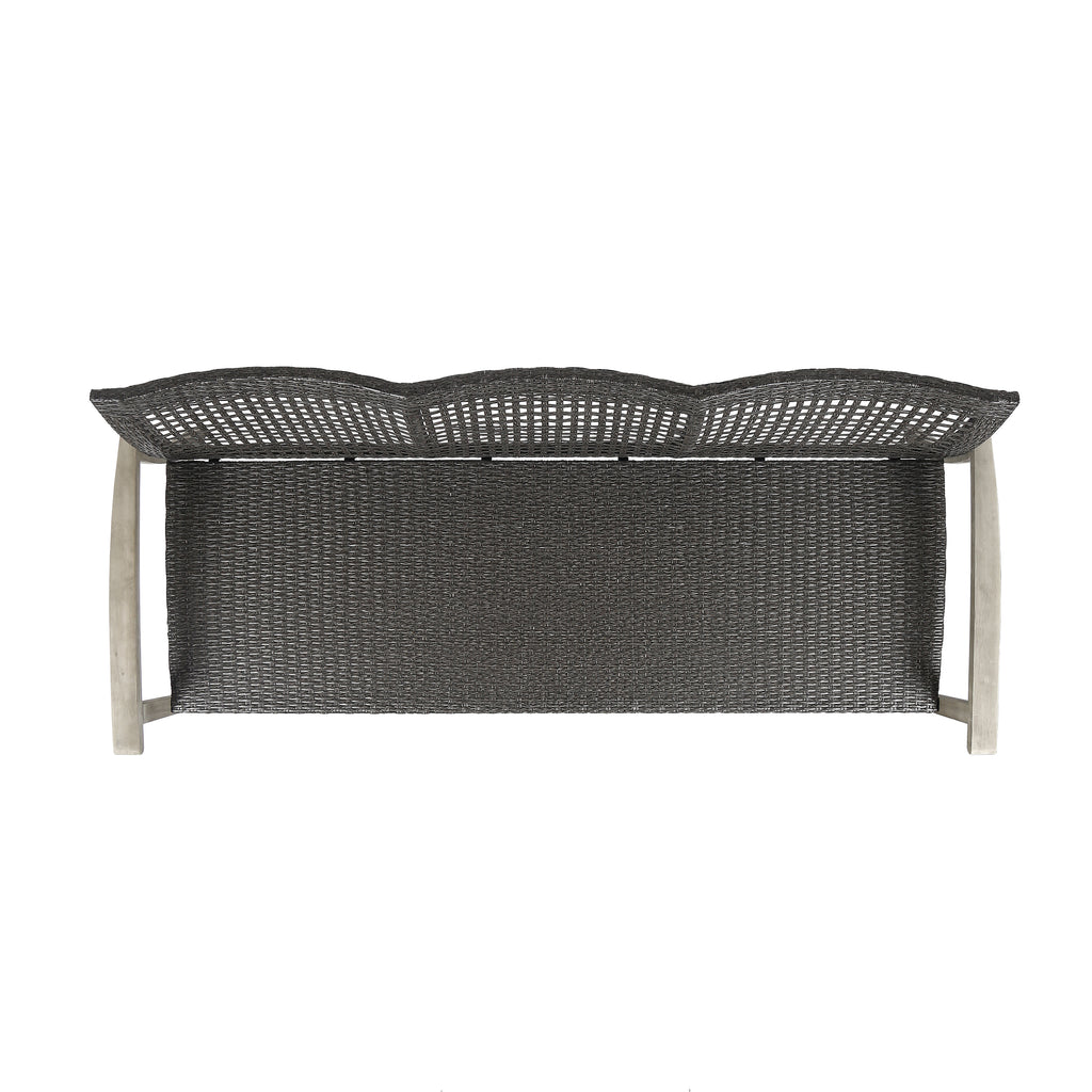 Outdoor Acacia Wood Wicker 3 Seater Sofa