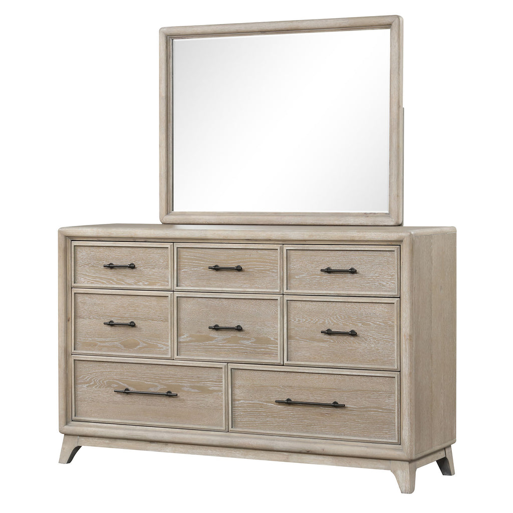 Oak Finish Eight Drawers Dresser With Mirror