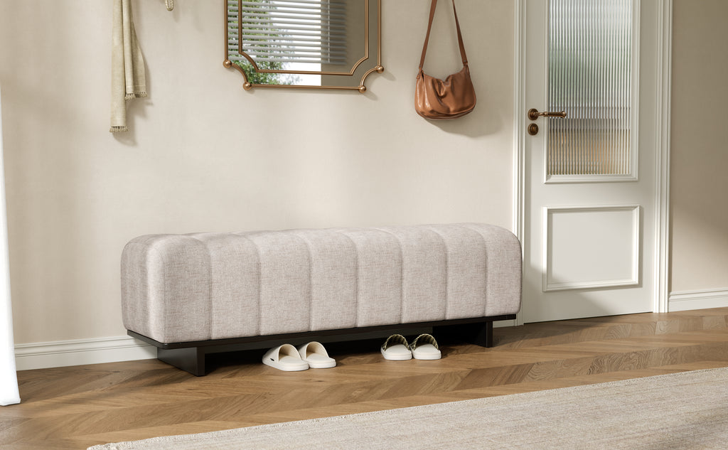 Indoor Dining Bench in Oatmeal Chenille