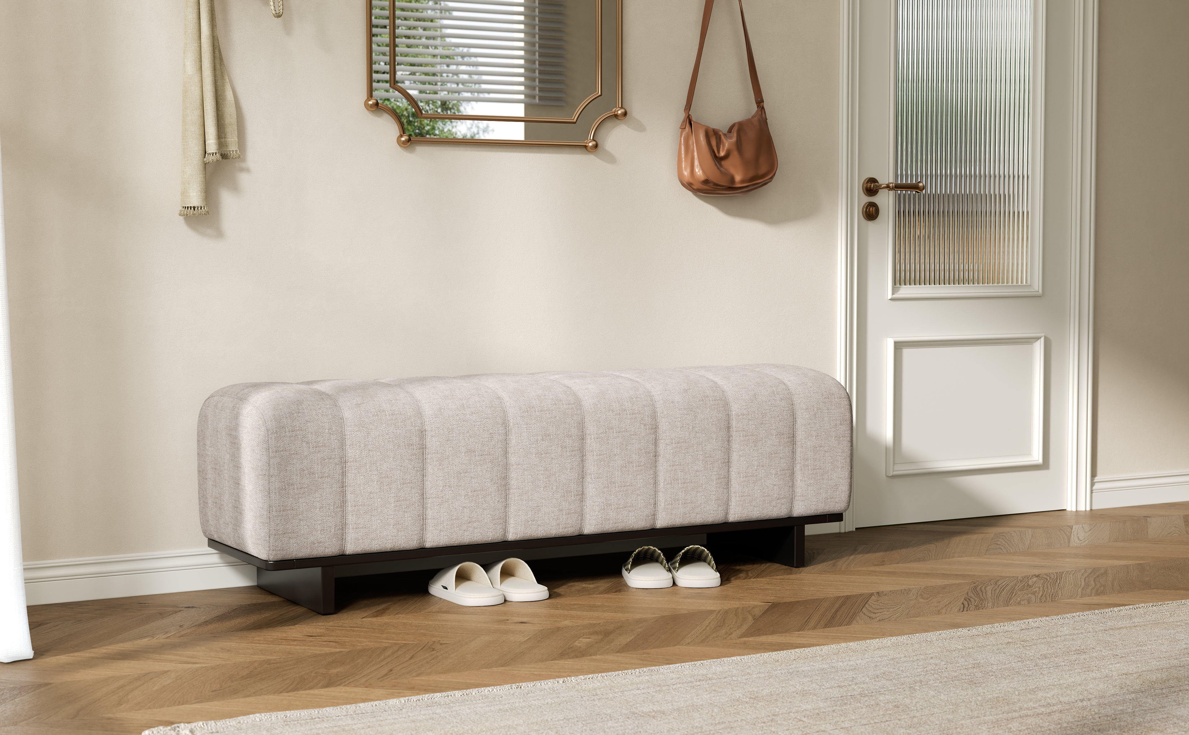 Indoor Dining Bench in Oatmeal Chenille