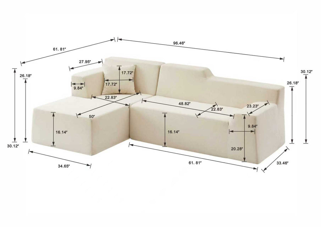 Modern Minimalist L-Shaped Corduroy High Back Sofa
