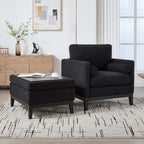 Farmhouse Performance Upholstered Wood Base Square Accent Arm Chair with Ottoman