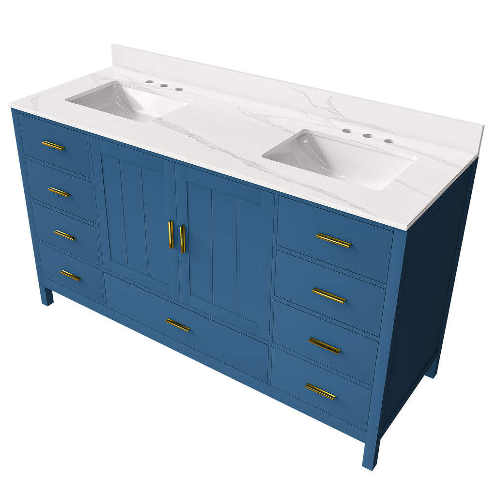 60" Solid Wood Bathroom Vanity with 2 Sinks