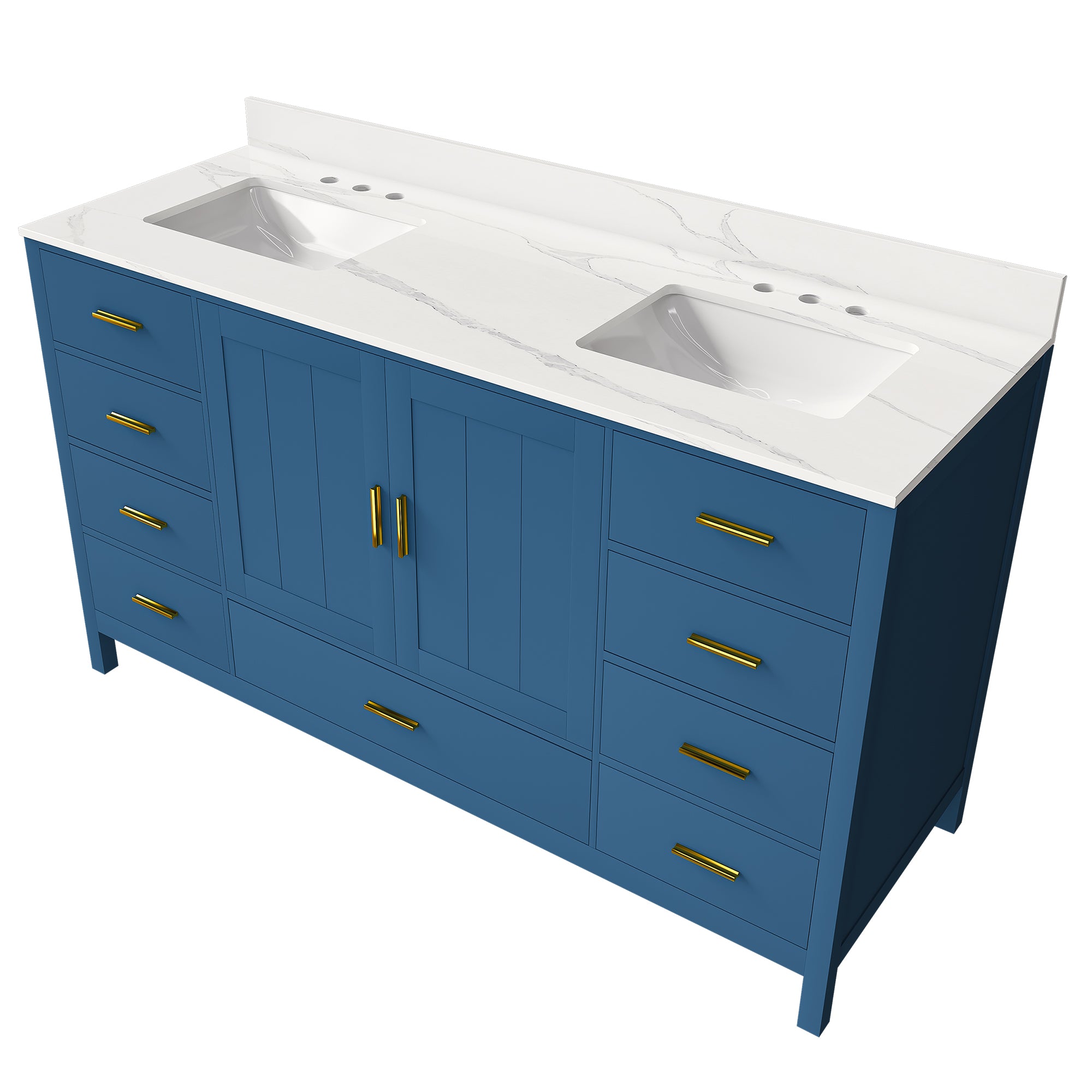 60" Solid Wood Bathroom Vanity with 2 Sinks