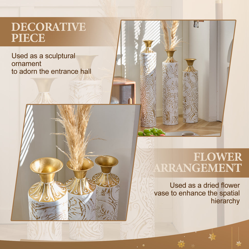 3-Piece Handcrafted Metal Floor Vase Set