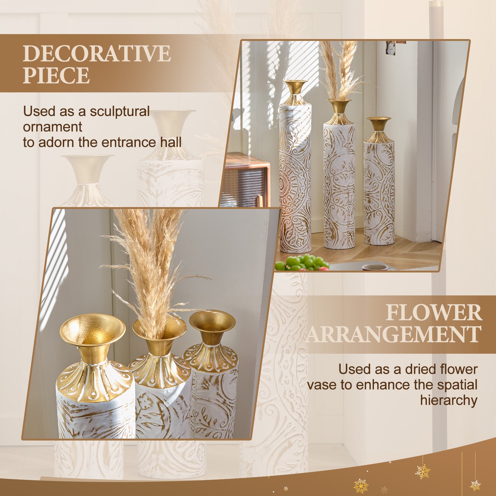 3-Piece Handcrafted Metal Floor Vase Set