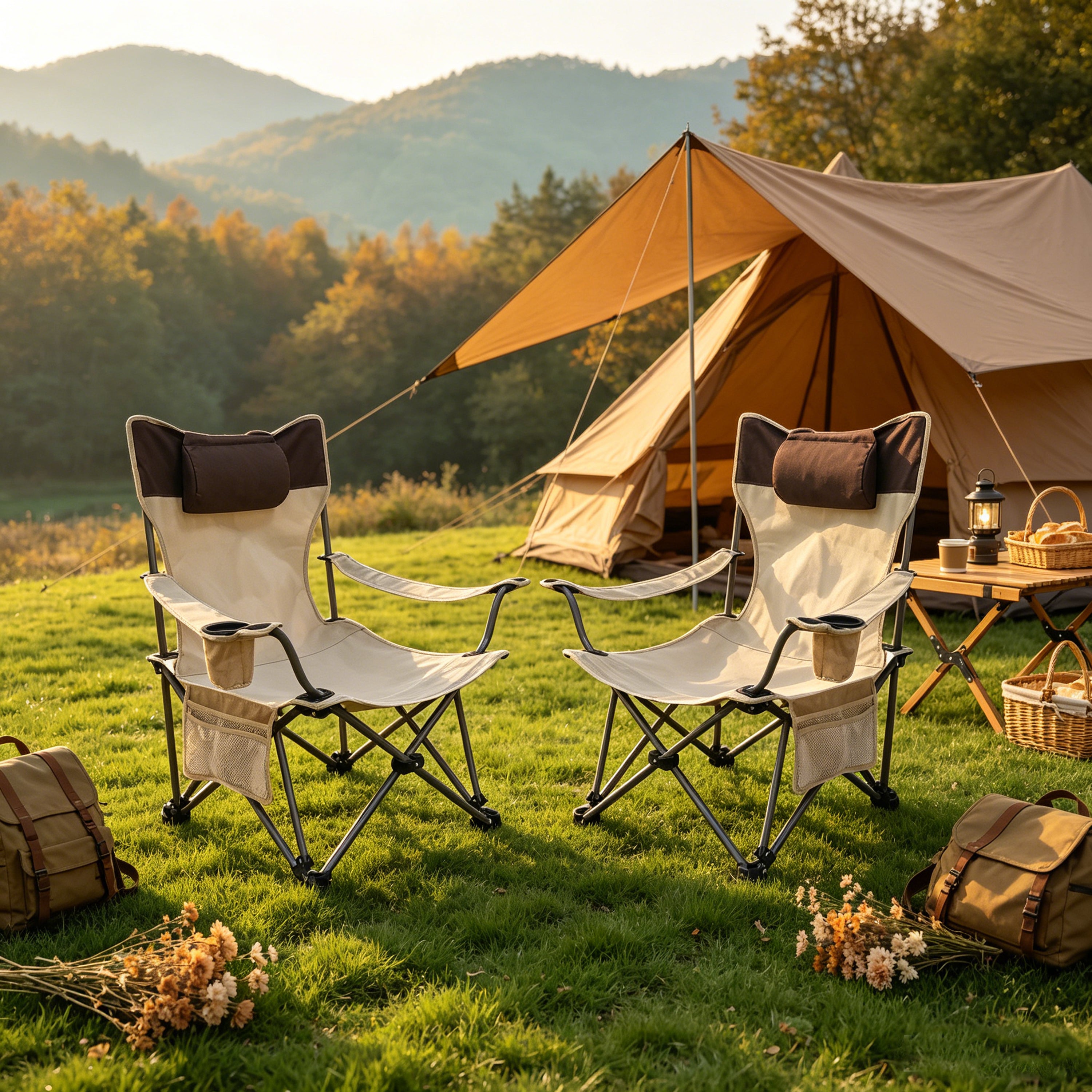 2PCS Outdoor Camping Chairs - Folding & Adjustable