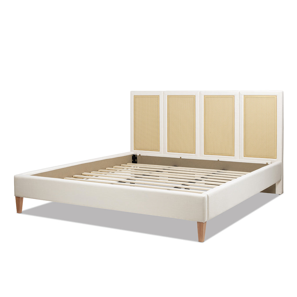 Toscana King Upholstered Cane Back Platform Bed, Antique